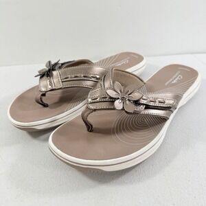 Clarks Cloudsteppers Brinkley Flora Bronze Colored Flipflops Women Size 10